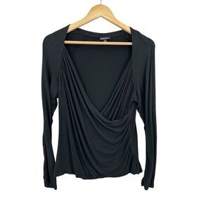 LAFAYETTE 148 Faux Wrap‎ Top Dressy Blouse Black Stretch Career Long Sleeve, L